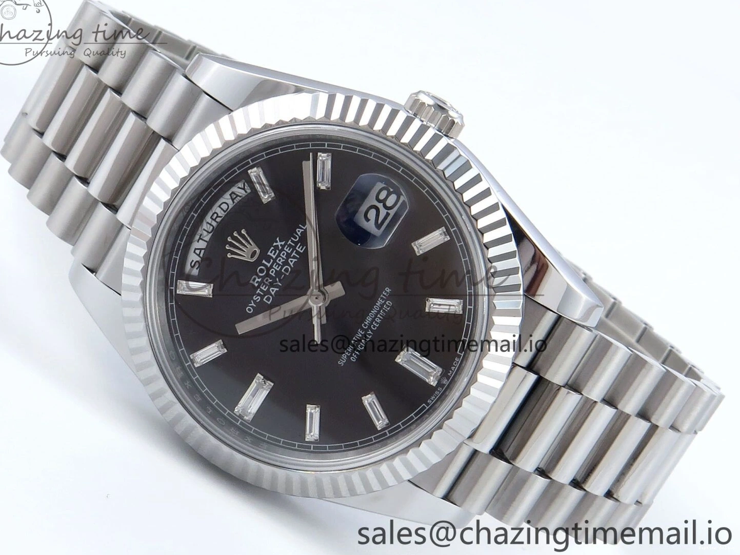 0123 OnTrend Day Date 40 SS 228239 Noob 1:1 Best Edition Black Crystal Dial on President Bracelet A2836 (Gain Weight) 807